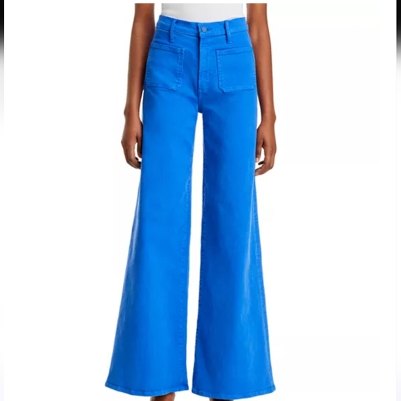 MOTHER Vibrant Blue Wide-Leg Pants Size 28 X32" High Ride - Picture 3 of 16